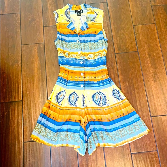 VINTAGE 1990’s PAISLEY PATTERN SKY BLUE ROMPER BY I.C.I. - Picture 2 of 13